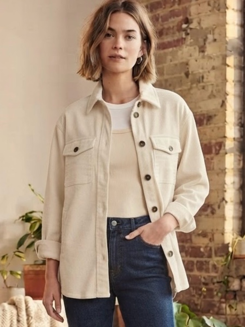Madewell White Corduroy Button Down Shirt Jacket Shacket Women’s XS